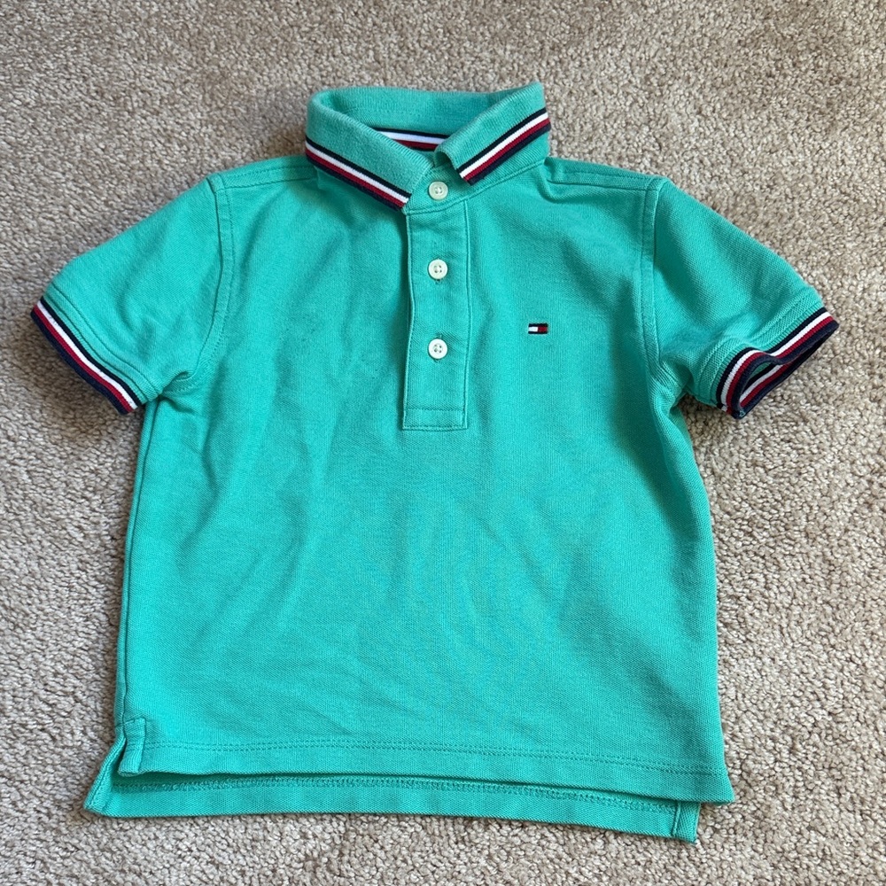Tommy Hilfiger Toddler Boy Teal/Green Polo Short Sleeve Shirt. Size XXS (2-3)